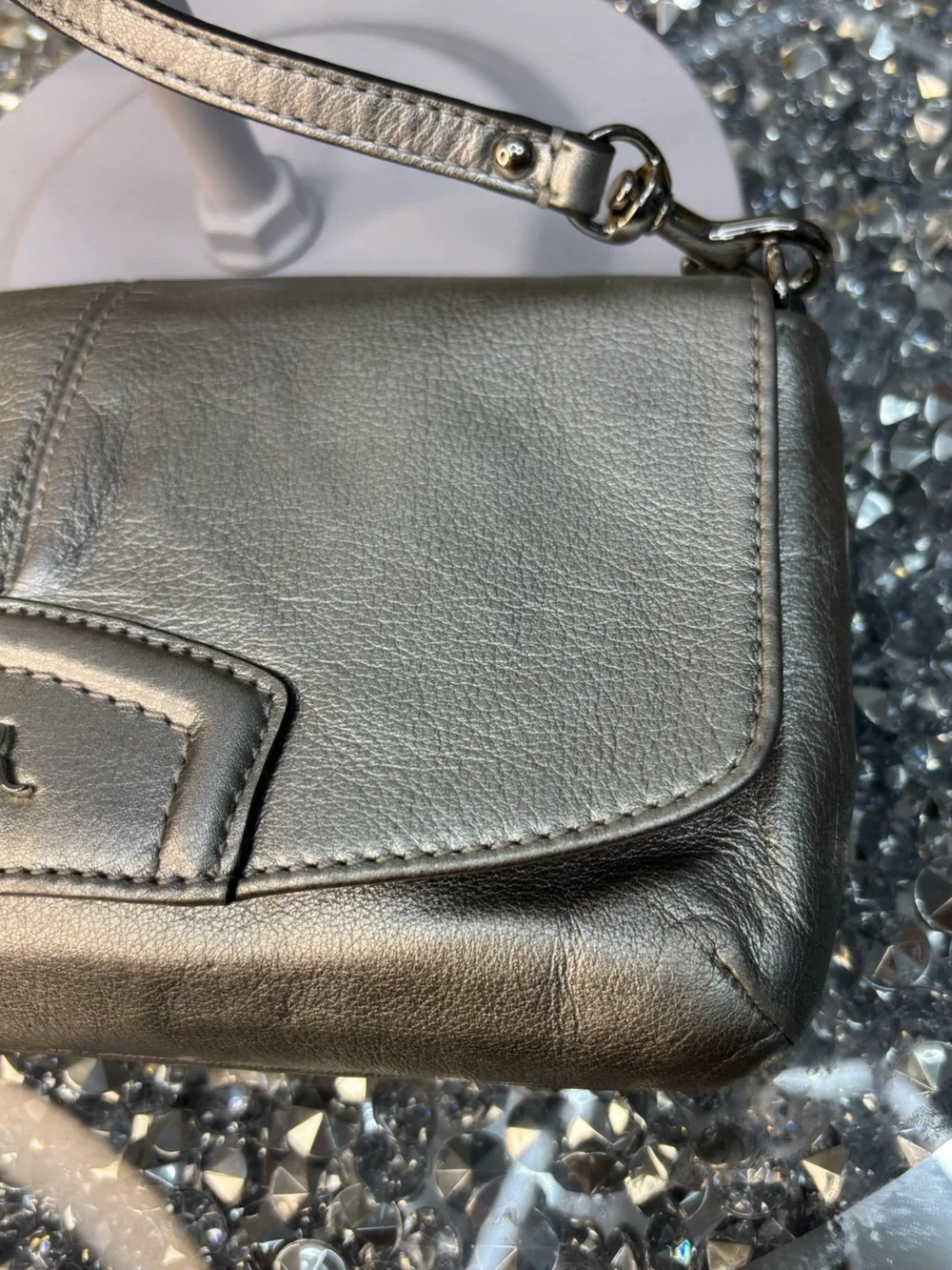 Coach Ashley Metallic Silver Leather Wristlet Clutch EUC - Picture 11 of 12